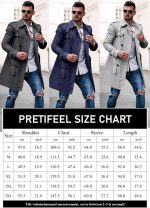 Pretifeel Mens Trench Coat Slim Fit Double Breasted Long Jacket Notched Lapel Belt Fall Windproof Coat - Image 4
